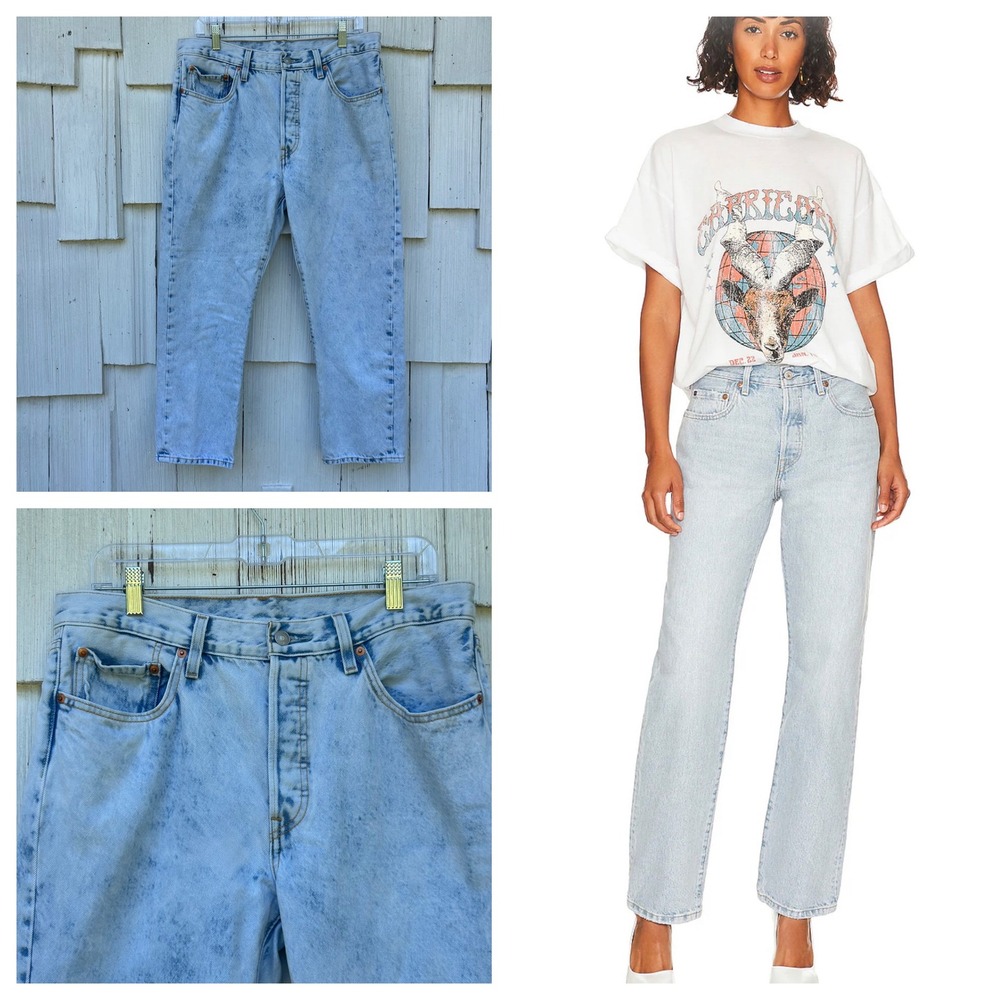 Levis 501 Premium Womens Light Acid Wash High Rise Straight Leg Jeans 32